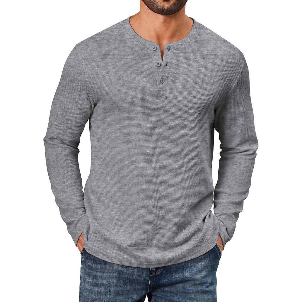 image:imageCOOFANDY Mens Waffle Henley Shirts Long Sleeve Casual Basic TShirt Lightweight Knit Pullover ShirtDark Grey