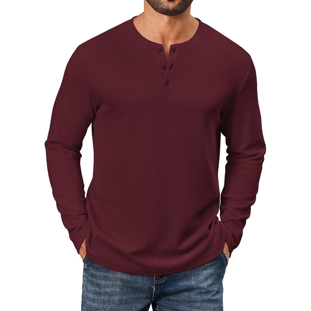image:imageCOOFANDY Mens Waffle Henley Shirts Long Sleeve Casual Basic TShirt Lightweight Knit Pullover ShirtDark Red
