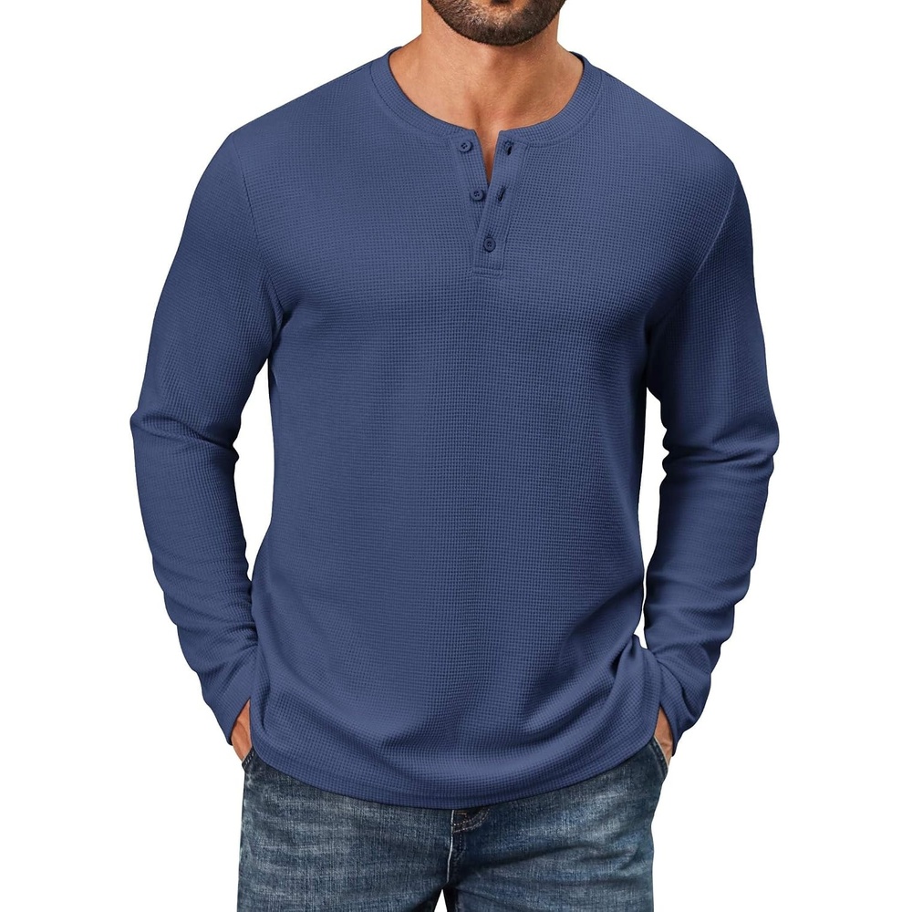 image:imageCOOFANDY Mens Waffle Henley Shirts Long Sleeve Casual Basic TShirt Lightweight Knit Pullover ShirtNavy