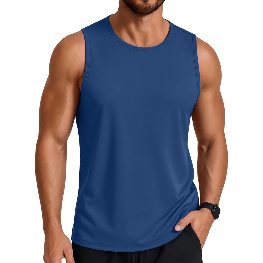 image:imageCOOFANDY Mens Workout Tank Top Quick Dry Muscle Sleeveless Gym Shirts UPF 50 Sun Protection Moisture Wicking Fabric Breathable and Stretchy Great for Running Fitness Summer Beach amp SwimDark Blue