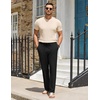 COOFANDY Men Cotton Linen Pants Casual Drawstring Summer Beach Dress Pant | Elastic Waist Drawstring, Lightweight, Soft, Breathable, Straight Leg, Buttoned Back Pockets, Summer Beach Vocation Trousers(Black)