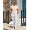COOFANDY Men Cotton Linen Pants Casual Drawstring Summer Beach Dress Pant | Elastic Waist Drawstring, Lightweight, Soft, Breathable, Straight Leg, Buttoned Back Pockets, Summer Beach Vocation Trousers(White)