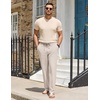 COOFANDY Men Cotton Linen Pants Casual Drawstring Summer Beach Dress Pant | Elastic Waist Drawstring, Lightweight, Soft, Breathable, Straight Leg, Buttoned Back Pockets, Summer Beach Vocation Trousers(Linen Khaki)
