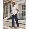 COOFANDY Men Cotton Linen Pants Casual Drawstring Summer Beach Dress Pant | Elastic Waist Drawstring, Lightweight, Soft, Breathable, Straight Leg, Buttoned Back Pockets, Summer Beach Vocation Trousers(Navy Blue)