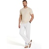 COOFANDY Men Cotton Linen Pants Casual Drawstring Summer Beach Dress Pant | Elastic Waist Drawstring, Lightweight, Soft, Breathable, Straight Leg, Buttoned Back Pockets, Summer Beach Vocation Trousers(White)