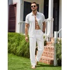 COOFANDY Men Cotton Linen Pants Casual Drawstring Summer Beach Dress Pant | Elastic Waist Drawstring, Lightweight, Soft, Breathable, Straight Leg, Buttoned Back Pockets, Summer Beach Vocation Trousers(White)