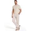 COOFANDY Men Cotton Linen Pants Casual Drawstring Summer Beach Dress Pant | Elastic Waist Drawstring, Lightweight, Soft, Breathable, Straight Leg, Buttoned Back Pockets, Summer Beach Vocation Trousers(Linen Khaki)