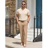 COOFANDY Men Cotton Linen Pants Casual Drawstring Summer Beach Dress Pant | Elastic Waist Drawstring, Lightweight, Soft, Breathable, Straight Leg, Buttoned Back Pockets, Summer Beach Vocation Trousers(Khaki)