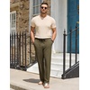 COOFANDY Men Cotton Linen Pants Casual Drawstring Summer Beach Dress Pant | Elastic Waist Drawstring, Lightweight, Soft, Breathable, Straight Leg, Buttoned Back Pockets, Summer Beach Vocation Trousers(Olive Green)