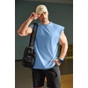 COOFANDY Men Workout Tank Tops Cotton Sleeveless T Shirts Gym Muscle Tee | Oversized Cut Off Shirt, Soft Comfortable Fabric, Basketball Sleeveless Tee Loose Fit for Summer Sport, Stylish Streetwear(Light Blue)