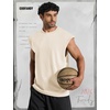 COOFANDY Men Workout Tank Tops Cotton Sleeveless T Shirts Gym Muscle Tee | Oversized Cut Off Shirt, Soft Comfortable Fabric, Basketball Sleeveless Tee Loose Fit for Summer Sport, Stylish Streetwear(Beige)
