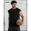 COOFANDY Men Workout Tank Tops Cotton Sleeveless T Shirts Gym Muscle Tee | Oversized Cut Off Shirt, Soft Comfortable Fabric, Basketball Sleeveless Tee Loose Fit for Summer Sport, Stylish Streetwear(Black)