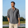 COOFANDY Men’s Cotton Linen Henley T-Shirts Long Sleeve Casual Beach Shirts | Mens Linen Shirt,Regular Relaxed Fit,Lightweight,Breathable,and Moisture-wicking for Beach,Vacation or Everyday Summer Wear(Black Striped)