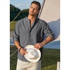 COOFANDY Men’s Cotton Linen Henley T-Shirts Long Sleeve Casual Beach Shirts | Mens Linen Shirt,Regular Relaxed Fit,Lightweight,Breathable,and Moisture-wicking for Beach,Vacation or Everyday Summer Wear(Black Striped)