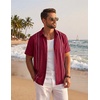 COOFANDY Men’s Cuban Guayabera Shirts Button Down Short Sleeve Linen Shirt | Vacation Shirt, Retro Bowling Shirts, Embroidered Shirt, Untucked Shirts(Red)