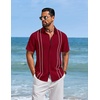 COOFANDY Men’s Cuban Guayabera Shirts Button Down Short Sleeve Linen Shirt | Vacation Shirt, Retro Bowling Shirts, Embroidered Shirt, Untucked Shirts(Red)
