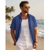COOFANDY Men’s Cuban Guayabera Shirts Button Down Short Sleeve Linen Shirt | Vacation Shirt, Retro Bowling Shirts, Embroidered Shirt, Untucked Shirts(Royal Blue)