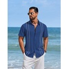 COOFANDY Men’s Cuban Guayabera Shirts Button Down Short Sleeve Linen Shirt | Vacation Shirt, Retro Bowling Shirts, Embroidered Shirt, Untucked Shirts(Royal Blue)