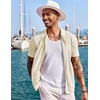 COOFANDY Men’s Knit Shirts Short Sleeve Button Down Polo Shirt Summer Beach | Fashion Knitted Casual Shirt, Breathable Hollow Out, Lightweight, Vacation Season Staple(Cream)
