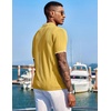 COOFANDY Men’s Knit Shirts Short Sleeve Button Down Polo Shirt Summer Beach | Fashion Knitted Casual Shirt, Breathable Hollow Out, Lightweight, Vacation Season Staple(Classic Yellow & White)