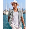 COOFANDY Men’s Knit Shirts Short Sleeve Button Down Polo Shirt Summer Beach | Fashion Knitted Casual Shirt, Breathable Hollow Out, Lightweight, Vacation Season Staple(Light Grey)