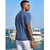 COOFANDY Men’s Knit Shirts Short Sleeve Button Down Polo Shirt Summer Beach | Fashion Knitted Casual Shirt, Breathable Hollow Out, Lightweight, Vacation Season Staple(Denim Blue)