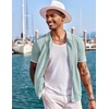 COOFANDY Men’s Knit Shirts Short Sleeve Button Down Polo Shirt Summer Beach | Fashion Knitted Casual Shirt, Breathable Hollow Out, Lightweight, Vacation Season Staple(Classic Ice Green & White)
