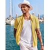 COOFANDY Men’s Knit Shirts Short Sleeve Button Down Polo Shirt Summer Beach | Fashion Knitted Casual Shirt, Breathable Hollow Out, Lightweight, Vacation Season Staple(Classic Yellow & White)
