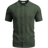COOFANDY Men’s Knit Shirts Short Sleeve Button Down Polo Shirt Summer Beach | Fashion Knitted Casual Shirt, Breathable Hollow Out, Lightweight, Vacation Season Staple(Army Green)