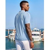 COOFANDY Men’s Knit Shirts Short Sleeve Button Down Polo Shirt Summer Beach | Fashion Knitted Casual Shirt, Breathable Hollow Out, Lightweight, Vacation Season Staple(Light Blue)