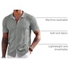 COOFANDY Men’s Knit Shirts Short Sleeve Button Down Polo Shirt Summer Beach | Fashion Knitted Casual Shirt, Breathable Hollow Out, Lightweight, Vacation Season Staple(Light Grey)