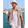 COOFANDY Men’s Knit Shirts Short Sleeve Button Down Polo Shirt Summer Beach | Fashion Knitted Casual Shirt, Breathable Hollow Out, Lightweight, Vacation Season Staple(Khaki)