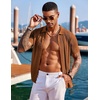 COOFANDY Men’s Knit Shirts Short Sleeve Button Down Polo Shirt Summer Beach | Fashion Knitted Casual Shirt, Breathable Hollow Out, Lightweight, Vacation Season Staple(Light Brown)
