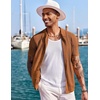 COOFANDY Men’s Knit Shirts Short Sleeve Button Down Polo Shirt Summer Beach | Fashion Knitted Casual Shirt, Breathable Hollow Out, Lightweight, Vacation Season Staple(Light Brown)
