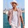 COOFANDY Men’s Knit Shirts Short Sleeve Button Down Polo Shirt Summer Beach | Fashion Knitted Casual Shirt, Breathable Hollow Out, Lightweight, Vacation Season Staple(Classic Dusty Pink & White)