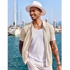 COOFANDY Men’s Knit Shirts Short Sleeve Button Down Polo Shirt Summer Beach | Fashion Knitted Casual Shirt, Breathable Hollow Out, Lightweight, Vacation Season Staple(Classic Apricot & White)