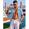 COOFANDY Men’s Knit Shirts Short Sleeve Button Down Polo Shirt Summer Beach | Fashion Knitted Casual Shirt, Breathable Hollow Out, Lightweight, Vacation Season Staple(Classic Light Blue & White)