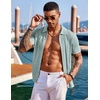 COOFANDY Men’s Knit Shirts Short Sleeve Button Down Polo Shirt Summer Beach | Fashion Knitted Casual Shirt, Breathable Hollow Out, Lightweight, Vacation Season Staple(Classic Ice Green & White)