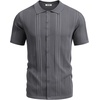 COOFANDY Men’s Knit Shirts Short Sleeve Button Down Polo Shirt Summer Beach | Fashion Knitted Casual Shirt, Breathable Hollow Out, Lightweight, Vacation Season Staple(Dark Grey)