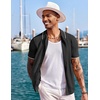 COOFANDY Men’s Knit Shirts Short Sleeve Button Down Polo Shirt Summer Beach | Fashion Knitted Casual Shirt, Breathable Hollow Out, Lightweight, Vacation Season Staple(Classic Black & White)