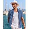 COOFANDY Men’s Knit Shirts Short Sleeve Button Down Polo Shirt Summer Beach | Fashion Knitted Casual Shirt, Breathable Hollow Out, Lightweight, Vacation Season Staple(Denim Blue)