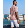 COOFANDY Men’s Knit Shirts Short Sleeve Button Down Polo Shirt Summer Beach | Fashion Knitted Casual Shirt, Breathable Hollow Out, Lightweight, Vacation Season Staple(Classic Dusty Pink & White)