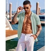 COOFANDY Men’s Knit Shirts Short Sleeve Button Down Polo Shirt Summer Beach | Fashion Knitted Casual Shirt, Breathable Hollow Out, Lightweight, Vacation Season Staple(Ice Green)