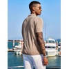 COOFANDY Men’s Knit Shirts Short Sleeve Button Down Polo Shirt Summer Beach | Fashion Knitted Casual Shirt, Breathable Hollow Out, Lightweight, Vacation Season Staple(Khaki)