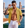 COOFANDY Men’s Knit Shirts Short Sleeve Button Down Polo Shirt Summer Beach | Fashion Knitted Casual Shirt, Breathable Hollow Out, Lightweight, Vacation Season Staple(Classic Yellow & White)
