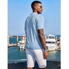 COOFANDY Men’s Knit Shirts Short Sleeve Button Down Polo Shirt Summer Beach | Fashion Knitted Casual Shirt, Breathable Hollow Out, Lightweight, Vacation Season Staple(Classic Light Blue & White)