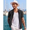 COOFANDY Men’s Knit Shirts Short Sleeve Button Down Polo Shirt Summer Beach | Fashion Knitted Casual Shirt, Breathable Hollow Out, Lightweight, Vacation Season Staple(Black)