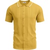 COOFANDY Men’s Knit Shirts Short Sleeve Button Down Polo Shirt Summer Beach | Fashion Knitted Casual Shirt, Breathable Hollow Out, Lightweight, Vacation Season Staple(Classic Yellow & White)