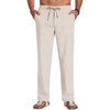 COOFANDY Men Cotton Linen Pants Casual Drawstring Summer Beach Dress Pant | Elastic Waist Drawstring, Lightweight, Soft, Breathable, Straight Leg, Buttoned Back Pockets, Summer Beach Vocation Trousers(Linen Khaki)