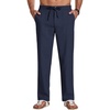 COOFANDY Men Cotton Linen Pants Casual Drawstring Summer Beach Dress Pant | Elastic Waist Drawstring, Lightweight, Soft, Breathable, Straight Leg, Buttoned Back Pockets, Summer Beach Vocation Trousers(Navy Blue)